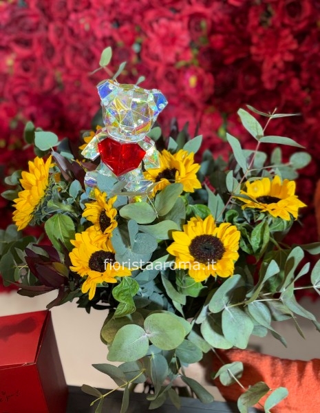 mazzo girasoli con orsetto luminoso